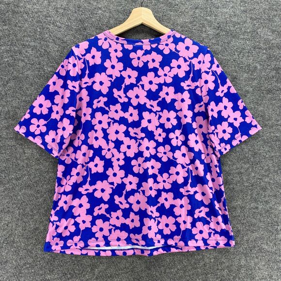 LulaRoe T-Shirt Women L Large Blue Floral Crew Neck Short Sleeve Casual Comfort - Picture 2 of 9